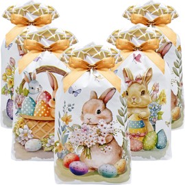 Jexila Jexila 50PCS Easter Drawstring Candy Bag Easter Treats Bags 6''X9'' Plastic Easter Gift Bags for Kids Classroom Party Favor Goodie Bags