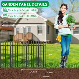 25 Panels No Dig Animal Barrier Fence – 17" H x 20.6 Ft L Rustproof Metal Garden Fence Border, Outdoor Dog & Rabbit Fence to Stop Digging Underneath, Small Pet Fencing for Yard, Lawn & Flower Beds