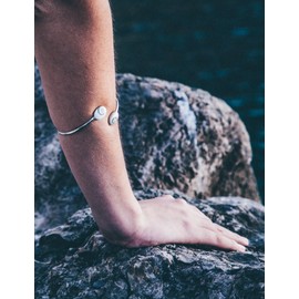 925 Sterling Silver Bracelet with Natural Stone "Shiva" for Women - Mediterranean Jewellery, Sterling Silver Polished Natural Shell Saint Lucia, Stone of Saint Lucia - Eye of Shiva