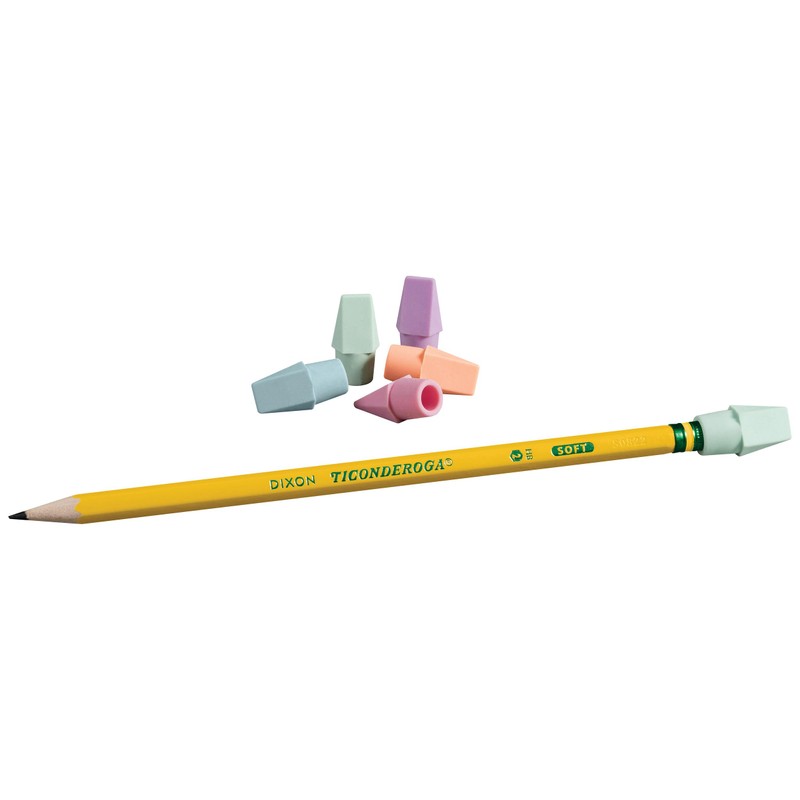 Ticonderoga Pencil Cap Erasers, Assorted Pastel Colors, 10 Count