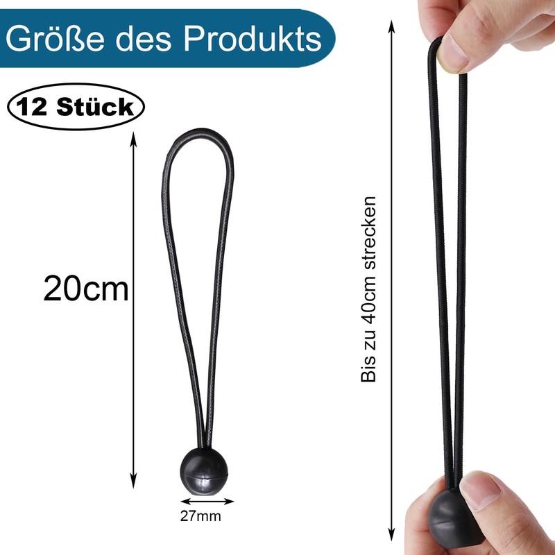 JunGG Elastic Bands with Ball Black (12, 20 cm)