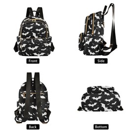 Black White Bats Women Mini Backpack Purse Ladies Fashion Backpacks Casual Shoulder Bag Daypack for School Work Travel Small