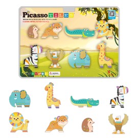 PicassoTiles Magnet Building Blocks 8 Safari Animal Magnetized Action Figures Compatible with Magnetic Assembly Build Tile Toys Accessory Toyset STEAM Educational Learning Girls Boys Ages 3+ PTA22