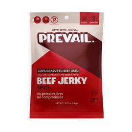 PREVAIL - Grass Fed Beef Jerky Snack Packs | Bulk Beef Jerky | Low Sodium, Keto friendly, Paleo Certified | Soy & Gluten-Free | Spicy Beef 12g Protein Per Serving | Pack of 3