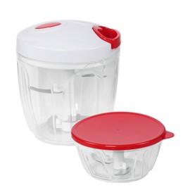 STONELINE Multi-Chopper 9-Piece Manual 900 + 400 ml, Onion Cutter and Universal Chopper with Stainless Steel Blades, Chopper for Vegetables and Fruits, Red