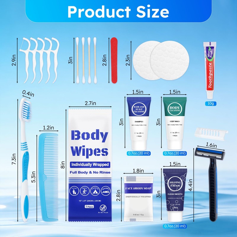 Travel Hygiene Kit Disposable Personal Men Toiletries Bulk (11-in-1, 20)