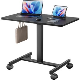 NICECOZY Mobile Standing Desk, Small Standing Rolling Desk, Portable Laptop Desk with Lockable Wheels, Computer Workstations, Adjustable Height, Black