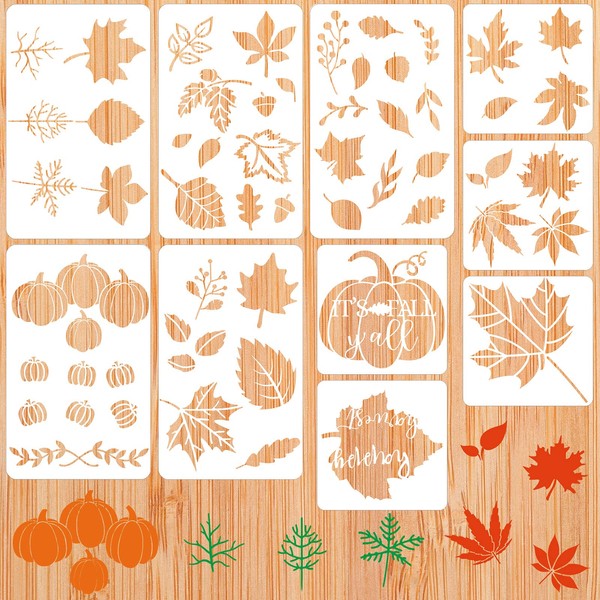 JQUAL 10 Pieces Fall Stencils Thanksgiving Painting Stencils Autumn Leaf