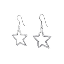Silverly Sterling Silver Hammered Open Star Earrings - Large Heavenly Statement Jewellery for Women - Gift for Teenage Girls - 925 Silver Hook Earrings, Sterling Silver