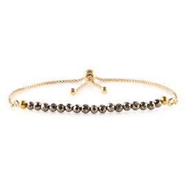 InfinityGemsArt Golden Pyrite Bracelets For Women Natural Birthstone Jewelry Micro Beads Beaded Stone Bolo Slider Crystals Gemstones Bracelet, 14K Gold Plated Adjustable Chain