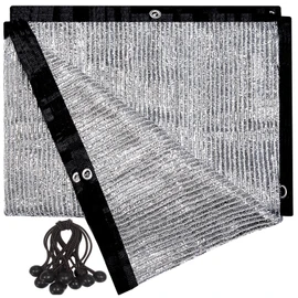 70% Aluminum Shade Cloth 13 FT x 13 FT, Durable Mesh Silver Tarps with Grommets and Ball Bungee,Reflective Sun Shade Net Cover for Pet Shade, Car Cover, Patio Garden, Pergola, Plants Growing, Pools