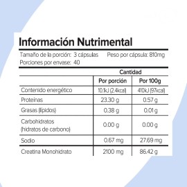 Creatina Monohidratada 100% Pura | 120 Cápsulas | Natgel Sabor Sin Sabor