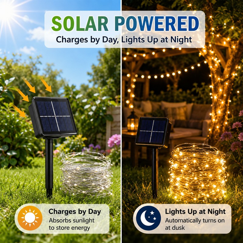100ft Solar String Lights for Outdoor Décor – 8-Mode Waterproof