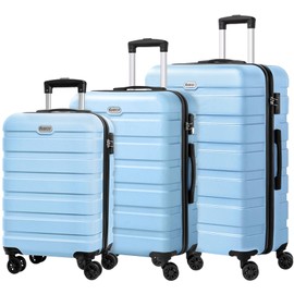 AnyZip Luggage Sets 3 Piece PC ABS Hardshell Lightweight Suitcases for Travelling with 4 Universal Wheels TSA Lock Carry on luggage Baby Blue