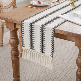 duduta Black White Tree Boho Macrame Table Runner 12 x 90 inch, Farmhouse Dresser Covers Coffee Table Runner with Tassels