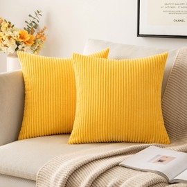 MIULEE Pack of 2 Super Soft Throw Pillow Covers Striped Corduroy Pillow Covers Spring Pillowcases for Sofa Bedroom Couch 18 x 18 Inch, Golden Yellow