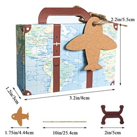 Hodeacc 100Pcs Travel Themed Candy Boxes,Mini Suitcase Vintage Kraft Wedding Favours Boxes with Tags and Burlap Twine for Wedding Bridal Shower/Kids Birthday Party Decor (Blue)