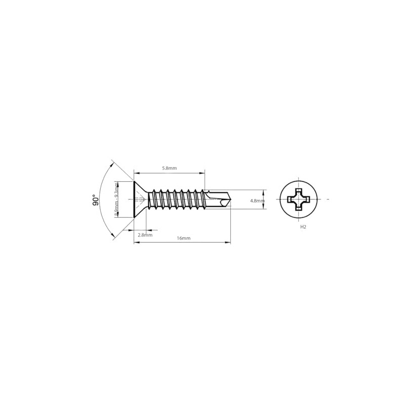 4.8mm x 16mm Black Self Drilling Countersunk Screws Flat Head