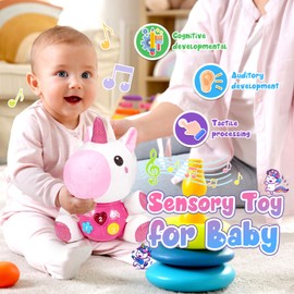 Toyzey Musical Unicorn Toys for 1 2 3 Year Old Girls, Baby Toys 6 9 12 Months Unicorn Gifts for Girls Age 1 2 3 Tummy Time Soft Toys Baby Girls Gifts 6-12 Months Montessori Toys for 1 Year Old Girls