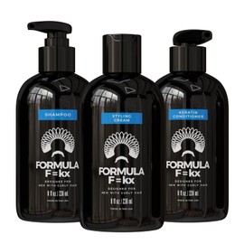 Formula F=kx Men's Curl Care (Type 3a-4c or coarse) Essentials Set (8oz ea), Strengthening Shampoo, Revitalizing Keratin Conditioner, and Curl Styling Cream, Sulfate & Silicone-Free, Scent: Ocean
