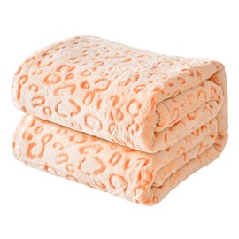FY FIBER HOUSE Flannel Fleece Leopard Print Throw Blanket Super Soft Lightweight Fluffy Twin Blankets for Couch, 60"X80",Orange