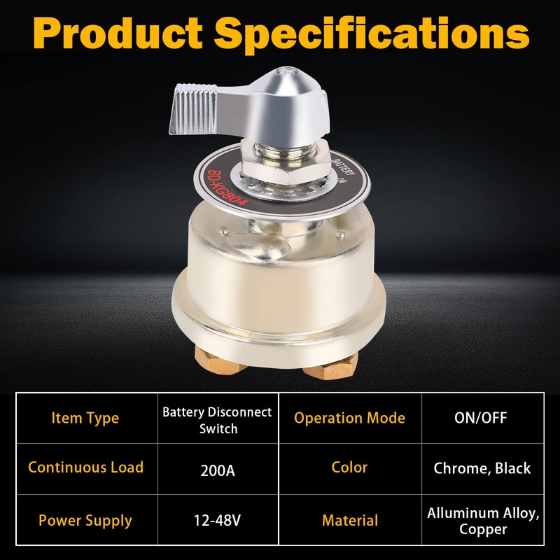 12-48V Master Battery Disconnect Switch, High Current 200A Battery Power