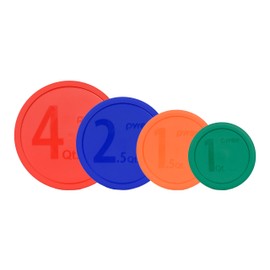 Pyrex Bundle - 4 Items: 322-PC 1qt Green Plastic Lid, 323-1.5qt Orange Plastic Lid, 325-PC 2.5qt Blue Plastic Lid, 326-PC 4qt Red Plastic Lid