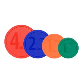 Pyrex Bundle - 4 Items: 322-PC 1qt Green Plastic Lid, 323-1.5qt Orange Plastic Lid, 325-PC 2.5qt Blue Plastic Lid, 326-PC 4qt Red Plastic Lid