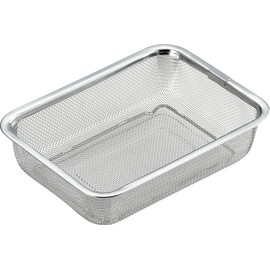Yoshikawa Colander, Stainless Steel, Colander, Square, Vegetables, Length 8.1 x Width 5.8 x Height 2.1 inches (20.4 x 14.8 x 5.4 cm), Medium