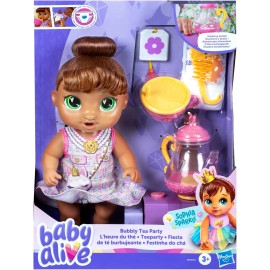 Baby Alive Bubbly Tea Party Sophia Sparkle Doll Brown Hair & Teapot Accessories