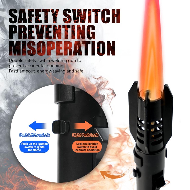 Camping Torch Lighter, Bright Fire Windproof Butane Refillable Straight Flame