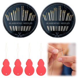 2Pcs Sewing Needles, Hand Sewing Needles, Darning Needles with Plastic Box, 60 Assorted Needles for Sewing, Handle Sewing Needle Set, for Hand Sewing,Needle, Needles, Embroidery Needles Hand Sewing