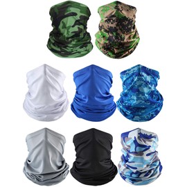 SATINIOR Neck Gaiter Mask Windproof Scarf UV Protection Balaclava Bandanas Breathable Winter Outdoor for Men Women (8 Pieces, Black, Grey, Blue, White, Camo Colors)