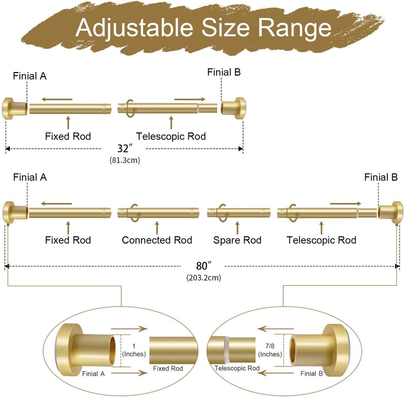 YNL Gold Shower Curtain Rod 32-80 Inch(2.7-6.6ft), Non Slip, Never