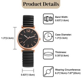 JewelryWe Ladies Watches Stretch Band: Women’s Simple Easy to Reader Black Analog Quartz Solid Stainless Steel Elastic Strap Wristwatch