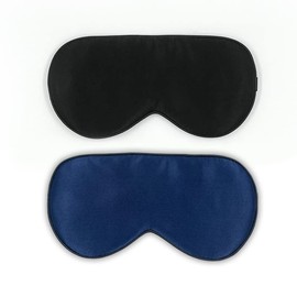 townssilk 2 x 100% Silk Sleep Mask with Adjustable Strap, Comfortable and Super Soft Eye Mask, 1 Black and 1 Navy Blue