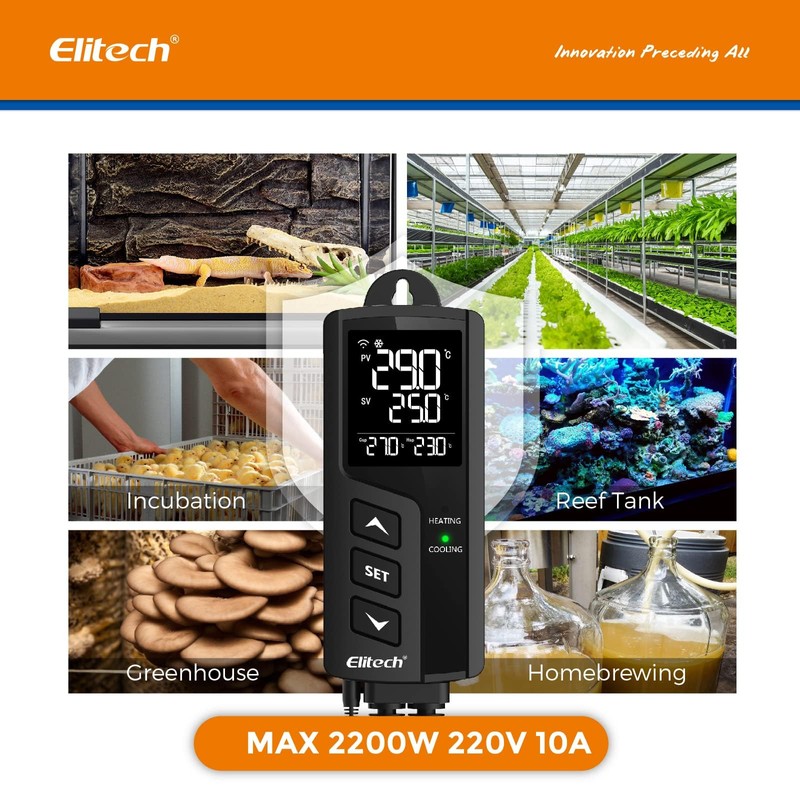 Elitech WiFi Temperature Controller 2 Pre-wired Outlet Digital Thermostat Heating