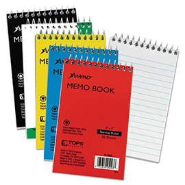 Ampad TOP25093 Wirebound Memo Book, Narrow Rule, 5 x 3, Asst Covers, 50 Sheets