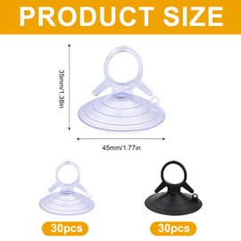 Vueinrg Pack of 60 Suction Cups, 45 mm, Transparent and Black Suction Cups, Strong PVC Suction Cups, Plastic Suction Cups, Without Hooks, for Bathroom, Kitchen, Decoration, Window Glass, Car