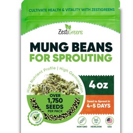 Mung Bean Sprouting Seeds - NON GMO- Resealable Bag for Longer Freshness – Rich in Vitamins, Minerals, Fiber (4 Oz.)