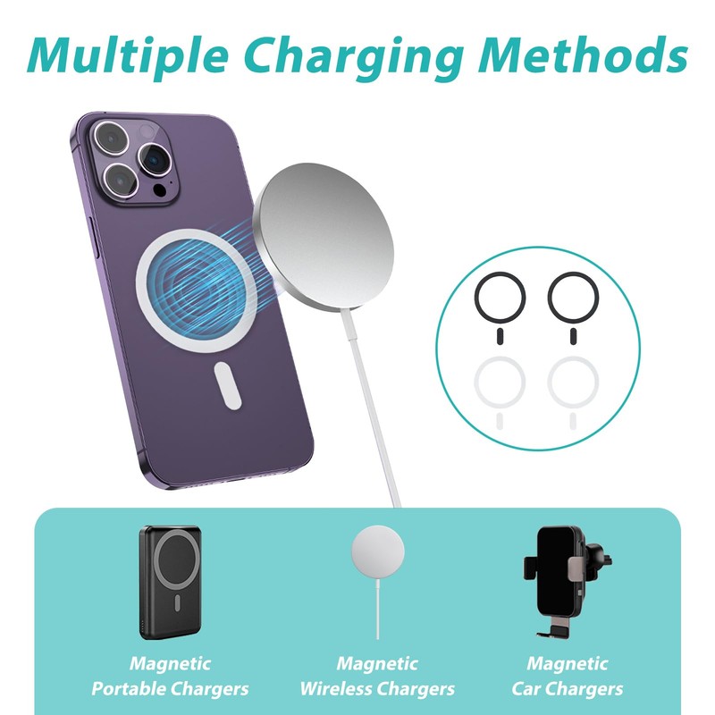 Pack of 4 Universal Magnetic Ring Stickers, Compatible with MagSafe