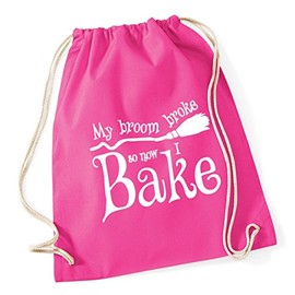 Hippowarehouse My Broom Broke So Now I Bake Drawstring Cotton School Gym Kid Bag Sack 37cm x 46cm, 12 litres