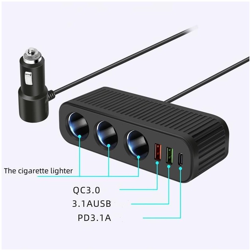Kfz-Ladegerät Zigarettenanzünder Splitter 120 W Adapter Zigarettenanzünder mit 3 USB-Anschlüssen