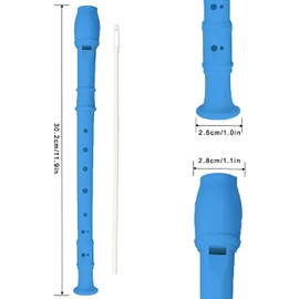Soprano Recorder 8 Hole Classic German Style Descant Flute Musical Instruments + Cleaning Rod + Instruction for Beginners School Graduation Gift (Blue)