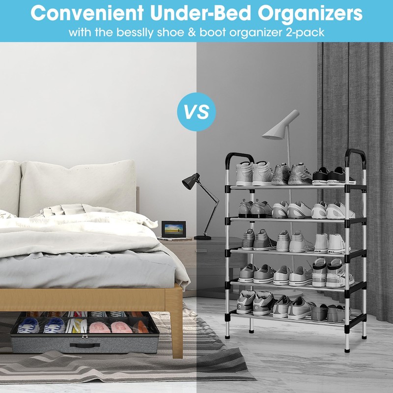 2 Pack Under Bed Shoe Storage Organizer for Closet, Fits