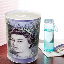 Vintage Money savings Tin Box | CashBox | LockBox | MoneyBox Notes Design safes Tinplate Multi Color For Kid & Adults Can Printed Bank Note £20 Large Jumbo (Large, £20)