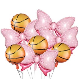 8Pack Gender Reveal Party Balloons, 4Pcs Pink Bow Foil Balloons 4Pcs Foil Basketball Balloons for Throws or Pink Bows Gender Reveal Party Decorations Supplies