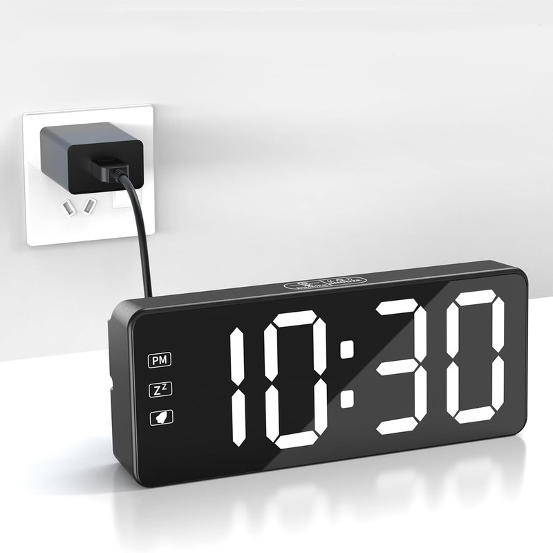 KWANWA Digital Alarm Clock with Large LED Display, Brightness Adjustable,