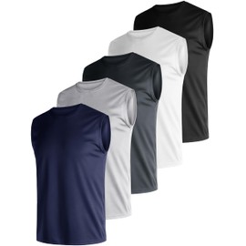 Quazia Mens 5 Pack Quick Dry Tank Tops, Moisture Wicking, Mesh Lightweight T-Shirts, Athletic Weightlifting Sleeveless,5P1,XXL