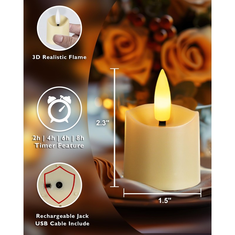 Homemory Rechargeable Flameless Candles, 2/4/6/8H Timer LED Votive Candles, 12